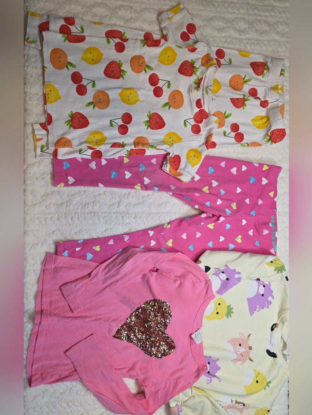 Girls Size 6 7 Bundle Crewcuts H&M Old Navy Wonder Nation Pink Heart Fruit Pajam